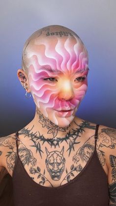 Airbrush Creative Makeup, Full Face Artistic Makeup, Judy Chicago Art, Airbrush Body Painting, Mei Pang Makeup, Lavender Palette, Makeup Pride, Judy Chicago, Paint Makeup