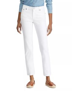 Ralph Lauren - Straight Leg Jeans in White Ralph Lauren Women, Ralph Lauren Jeans, Lauren White, Slim Straight Jeans, Ralph Lauren Womens, Mid Rise Jeans, Ankle Jeans, White Denim, High Jeans