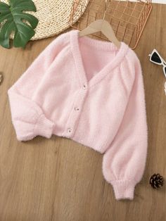 Pink Casual Collar Long Sleeve Fabric Plain  Embellished Medium Stretch  Tween Girls Clothing Pastel Pink Cardigan, Pretty Outfits Shein, Cute Clothes For 9-10, Pink Sweater Aesthetic, Pastel Pink Clothes, Aesthetic Pink Clothes, Preppy Pink Outfits, Cute Clothes For Teenagers, Pink Aesthetic Clothes