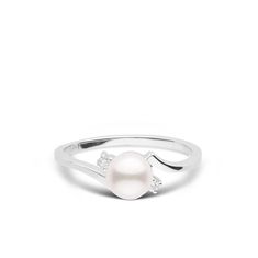 This ring is the perfect addition to our ever-popular Starlight Collection ! It features one of our finest, saltwater-cultured, AAA quality Japanese Akoya pearls, which is accented by a sparkling diamond on each side. The perfectly round pearl is 6.0-6.5mm and has sharp luster and a smooth, bright surface. The round brilliant round-cut, diamonds are G-VS1 quality, and total 0.04 carats. The ring is crafted in your choice of solid 14-karat white, yellow, or rose gold. You will absolutely love wea Pearl Ring Design, Akoya Pearl Ring, Akoya Pearl Necklace, Akoya Pearl Earrings, Pearl Rings, Pearl And Diamond Ring, Jewelry Appraisal, Pearl And Diamond Earrings, Diamond Dangle Earrings