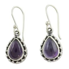 Showcased in sterling silver shy violet gemstones make a declaration of love. Cabochon amethyst teardrops adorn these earrings from Shanker in India. .925 Sterling silver Sterling Silver Gemstone Teardrop Pendant Earrings, Nickel-free Dangle Drop Earrings, Amethyst Gemstone Teardrop Dangle Earrings, Sterling Silver Teardrop Gemstone Earrings, Sterling Silver Teardrop Pendant For Pierced Ears, Purple Gemstone Teardrop Dangle Earrings, Purple Gemstone Teardrop Earrings, Purple Sterling Silver Teardrop Earrings, Purple Sterling Silver Teardrop Dangle Earrings