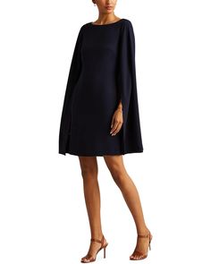 LAUREN Ralph Lauren Cape Georgette Cocktail Dress | Zappos.com Elegant Fitted Cape Dress, Formal Fitted Cape Dress, Chic Cape Evening Dress, Chic Mini Dress With Cape Sleeves For Cocktails, Formal Mini Dress With Cape Sleeves, Elegant Cape Dress For Fall, Chic Cape Dress For Formal Occasions, Elegant Fall Cape Dress, Chic Cape Dress For Fall