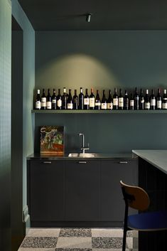 bar nook in home with green walls and chequered tile floors Breezeway House, Terrace House Renovation, Small Castle, Bar Nook, Oak Timber Flooring, Christmas Street, Tulip Dining Table, Australian Interior, Hotel House