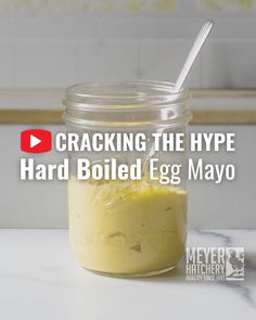 A jar of creamy Hard Boiled Egg Mayo, showcasing our latest video from the Cracking the Hype series by Meyer Hatchery. Mayonnaise Recipe With Boiled Eggs, Seasoned Mayo Recipe, Boiled Eggs Mayonnaise, No Oil Mayonnaise Recipe, Homemade Mayo Using Hard Boiled Eggs, Homemade Mayo With Hard Boiled Eggs, Hard Boiled Egg Mayonnaise Recipe, Mayo With Boiled Egg, Hard Boiled Egg Mayonnaise