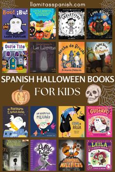 the spanish halloween books for kids are all in different colors and sizes, with text that reads