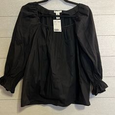 H&M Black Ruffle Sleeve Top Nwt Size: Large Material: 100% Cotton Casual Black Blouse By H&m, Black Casual Blouse From H&m, H&m Black Casual Blouse, H&m Casual Black Blouse, Chic Black H&m Blouse, H&m Ruffled Blouse, H&m Blouse For Fall Day Out, H&m Blouse For Day Out In Fall, Ruffle Collar Blouse