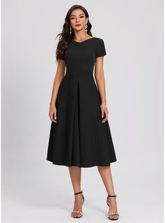 JJ's House Stretch Crepe V-Neck Fall Spring Summer Winter A-line General Plus No Leg Slit Back Zip Elegant Vintage Simple Minimalist Black Height:5.8ft（176cm） Bust:32in（82cm）Waist:24in（61cm）Hips:35in（89cm） No Knee-Length Black Model Name:Maria  Height:5.7ft（175cm）. #JJ's House #StretchCrepe #VNeck #Fall #Spring #Summer #Winter #Aline #General #Plus #NoLegSlit #BackZip #Elegant #Vintage #Simple #Minimalist #Black #No #KneeLength #Black Knew Length Dresses, Simple V Neck Dress, Short Dresses Formal Elegant With Sleeves, A Line Cocktail Dress Classy, Black Dresses Knee Length, Black Tea Length Dress Classy, A Line Dress Knee Length, Below Knee Length Dresses, Work Dresses Plus Size