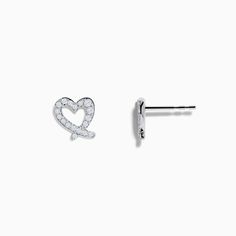 14K White Gold Diamond Heart Earrings White Gold Diamond Heart Earrings With Matching Pair, White Gold Heart Charm Earrings For Valentine's Day, Elegant White Gold Open Heart Earrings, Heart Charm Earrings In Fine Jewelry Style, Pierced Heart Earrings Fine Jewelry, Valentine's Day White Gold Pierced Heart Earrings, White Gold Double Heart Fine Jewelry Earrings, White Gold Double Heart Fine Earrings, White Gold Double Heart Earrings Fine Jewelry