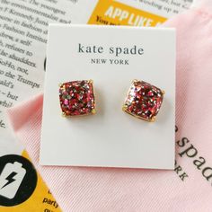 Brand New Kate Spade Small Square Stud Earrings Come With Dust Bag Brand New In Excellent Condition 0.5"H X 0.5"W Glitter Stud Earrings, Spade Earrings, Square Stud Earrings, Rose Gold Earrings Studs, Kate Spade Jewelry Earrings, Rose Gold Studs, Kate Spade Earrings, Glitter Earrings, Square Earrings Studs