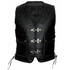 Men's Black Leather Biker Motorcycle Custom Western style Genuine Cow Leather Vest Waistcoat - Handmade Genuine Leather Custom Vest  *return policy* We do not compromise on quality and comfort. Return and Refund Policy: If you are not completely satisfied with your purchase for any reason, you received damaged, faulty product or you did not receive the size that you originally ordered, just send it back to our return address and we will issue you a refund/replacement once receiving the item. You Winter Biker Vest With Pockets, Biker Vest With Pockets For Motorcycling, Winter Biker Events Vest Outerwear, Harley Davidson Jackets Women, Motorcycle Leather Vest, Women Leather Vest, Cafe Racer Leather Jacket, Motorcycle Custom, Mens Vest Fashion