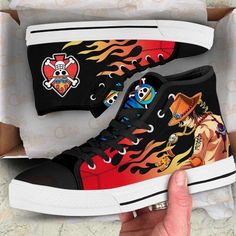 Introducing our Portgas D Ace Emblem Custom Canvas High Top Shoes, a must-have for all One Piece Anime fans! Step into the world of adventure and style with these unique and captivating shoes. Our custom canvas high tops feature an intricately designed Portgas D Ace emblem, paying homage to one of the most beloved characters in the One Piece series. The emblem is flawlessly printed on the side, showcasing his fiery spirit and determination. These shoes are not only a fashion statement but also a Ace D Portgas, Anime Sneakers, One Piece Series, Eustass Kid, Sneaker Stores, Shoes Custom, Soft Textiles, Shoe Print, High Top Shoes