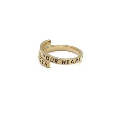 "Adjustable stamped wrap ring in silver or gold - \"With all your Heart, Might, Mind, and Strength\" Sister Missionaries all over the world will love wearing this ring. Adjustable to fit most any size finger. Ring comes in silver or 18K gold plating with protective coating. Ring is nickel and lead free. Tarnish resistant. Ring comes carded as shown in photo and in a clear gift envelope sleeve and then placed in a gift envelope. We do our best to ship orders out within one business day. Thank you Envelope Sleeve, Sister Missionary, Team Socks, Sister Missionaries, Stamped Ring, Stamped Rings, Gift Envelope, Gift For Sister, Wrap Ring