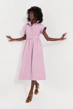 Lilac Chloe Dress | Tuckernuck Chic Collared Cotton Midi Dress, Short Sleeve Cotton Dress For Work, Chic Cotton Knee-length Shirt Dress, Structured Spring Workwear Dresses, Spring Cotton Midi Dress For Formal Occasions, Feminine Cotton Dresses For Work, Spring Formal Cotton Midi Dress, Cotton A-line Office Dress, Spring Workwear Midi Dress