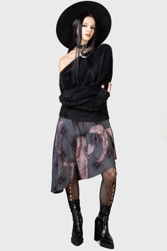 OTHALO'S RUIN.- Soft, stretch fabric.- Asymmetric hem.- Elasticated waistband.- Rushed details.- Midi length.- Fitted.With KILLSTAR branding, 96% Polyester, 4% Elastane.Machine wash cold (30°c) / Do not bleach / Do not tumble dry / Iron at low temperature / Do not dry clean. Imported. Black Asymmetrical Draped Skirt, Black Asymmetrical Relaxed Fit Draped Skirt, Gothic Asymmetrical Hem Bottoms For Spring, Gothic Bottoms With Asymmetrical Hem For Spring, Edgy Asymmetrical Lined Skirt, Black Draped Skirt With Asymmetrical Hem, Relaxed Asymmetrical Mini Skirt For Fall, Gothic Black Bottoms With Asymmetrical Hem, Winter Black Asymmetrical Skirt