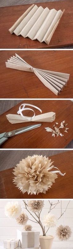 the process of making paper flowers is shown