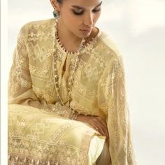 Stunning Light Yellow/Lemon Colored Pure Chiffon Sana Safinaz Designer Shirt With Embroidery And Sequins All Over ! Sleeveless Slip Included. Shirt With Embroidery, Sana Safinaz, Pure Chiffon, Designer Dress, Light Yellow, Shirt Color, Dress Shirt, Citrine, Designer Dresses