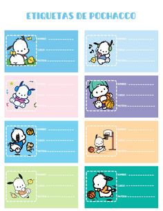 Pochacco Printables, School Labels, Book Labels, Snoopy, Arts And Crafts, Drawings, Books, Anime