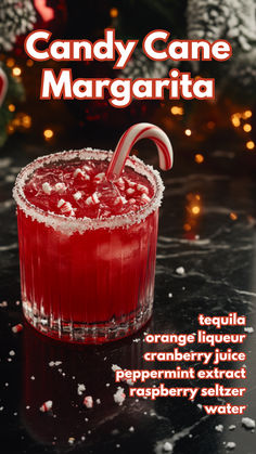 Candy Cane Margarita Recipe Candy Cane Rimmed Drink, Spicy Cranberry Margarita, Holiday Drinks With Tequila, Winter Margarita Recipe, Tequila Holiday Cocktails, Peppermint Margarita, Holiday Alcoholic Drinks Christmas, Candy Cane Cocktail Recipe, Christmas Holiday Drinks