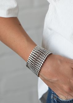 Level The Field - Silver Bracelet - Paparazzi Paparazzi Jewelry Images, Paparazzi Accessories Jewelry, Rustic Centerpiece, Rustic Centerpieces, Jewelry Bracelets Silver, Paparazzi Accessories, Stretchy Bracelets, Chic Jewelry, Paparazzi Jewelry