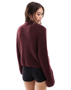 & Other Stories alpaca blend textured knit cardigan in burgundy | ASOS Textured Knit Cardigan, Winter Party Dress, Spring Floral Dress, Long Black Dress, Jumpsuit Shorts Rompers, Satin Slip Dress, Textured Knit, Petite Maternity, Lingerie Sleepwear