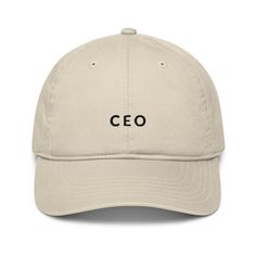 Every Chief Executive Officer needs a classic CEO hat.  Especially one that never goes out of style and I eco-friendly made of 100% organic cotton. Throw it on with your favorite t-shirt and jeans or workout and loungewear for an easy fit! * 100% organic cotton * Unstructured * 6 panel * Matching sewn eyelets * Self-fabric adjustable closure with a brass slider and hidden tuck-in * Blank product sourced from China This product is made especially for you as soon as you place an order, which is why it takes us a bit longer to deliver it to you. Making products on demand instead of in bulk helps reduce overproduction, so thank you for making thoughtful purchasing decisions! Boss Christmas Gifts, Personalized Embroidery, Cotton Hat, Strapback Hats, Gifts For Boss, T Shirt And Jeans, Organic Cotton Fabric, Baseball Hat, Hat Making