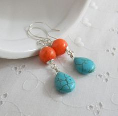 Orange Dangle Earrings For Beach, Orange Dangle Earrings For The Beach, Vibrant Orange Summer Earrings, Vibrant Blue Earrings For Summer, Nickel-free Orange Jewelry For Beach, Nickel-free Orange Jewelry For The Beach, Vibrant Blue Summer Earrings, Summer Orange Nickel-free Earrings, Turquoise Pearl Earrings