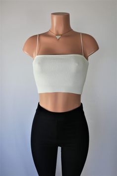 Basic Crop Top - Square neck ribbed spaghetti strap crop top. Ribbed Crop Top For Summer Night Out, Seamless Crop Top For Spring Night Out, Summer Ribbed Crop Top For Night Out, Simple Black Crop Top, Chic Stretch Ribbed Crop Top, Solid Ribbed Cropped Top, Trendy Black Fitted Crop Top, Chic White Crop Top With Seamless Construction, Black Fitted Cropped Top