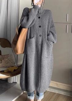 Long Sweater Coat, Knit Sweater Coat, Long Knit Sweater, Long Knit Cardigan, Cardigan Casual, Grey Turtleneck, Knit Sweaters, Knitwear Fashion, Cardigan Long