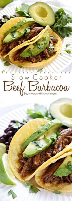 slow cooker beef barbacoa with avocado and cilantro