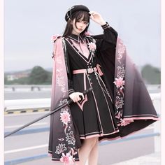 Black Pink Military Lolita Cape and Dress ON1089 God Outfits, Star Y2k, Dress Cape, Outfits New Year, Op Dress, Eve Dresses, Crop Top Dress, New Years Eve Dresses, Cape Dress