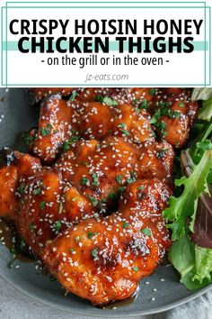 crispy hoisin honey chicken thighs on the grill or in the oven with lettuce