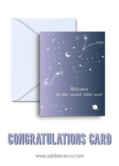 congratulations card with stars and the words, welcome to the world little one on it