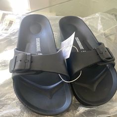 New With Tags Never Been Worn. Sandals Casual Black Footbed Sandals With Buckle Closure, Casual Black Synthetic Footbed Sandals, Black Synthetic Footbed Sandals For Vacation, Casual Adjustable Black Footbed Sandals, Casual Black Adjustable Footbed Sandals, Women's Shoes Sandals, Shoes Sandals, Size 7, Women Shoes