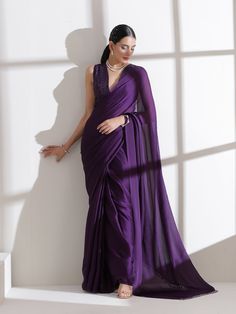 New Kaleendi Designer Purple Special Soft Satin Silk Saree with Embroidered Work Blouse for Partywear Saree for Women's Fashion Bring out the best in you when with this Purple Special Soft Satin Silk Saree with Purple Color Embroidered Work Blouse party wear Saree. Beautified with amazing Embroidered work Blouse work Saree within the attire adds a sign of elegance statement with your pretty look. Women can buy this Saree to wear for their family functions or, where you want to be on focus point. Team it with stylish jewelry and footwear to make your looks more attractive. This beautiful Saree garment will surely fetch you compliments for your rich sense of style. Saree Fabric   :-   Special Soft Satin Silk Length  :-   5.50 Meters Colour  :-   Purple             Blouse (Unstitched) Fabric Satin Saree Party Wear, Blouse Party Wear, Red Bridal Dress, Simple Sarees, Your Pretty, Indian Dresses Traditional