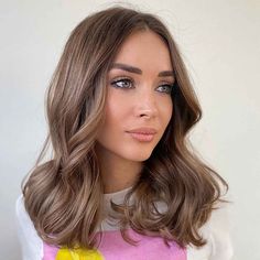 Medium Brown Hair Light Brown Highlights, Medium Brown Hair 2023, Office Friendly Hair Color, Light Brown Hair No Blonde, Cool Summer Hair Colors Brunettes, Hair Color Fair Skin Brown Eyes, All Over Light Brown Hair, Fair Skin Brown Eyes Hair Color, Hair Color Medium Skin Tone