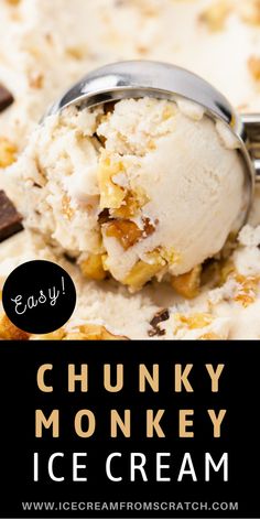 a scoop of chunk monkey ice cream with chocolate chunks