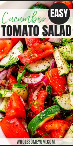 Cucumber Tomato Salad Tomato Cucumber Salad Recipe, Tomato And Cucumber Recipes, Cucumber And Tomato Salad With Vinegar, Cucumber Tomato Salad Dressing, Cucumber Tomato Salad Recipes, Tomatoe Cucumber Salad, Salads Spinach, Simple Cucumber Tomato Salad, Cucumber Onion And Tomato Salad Recipe