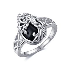 PRICES MAY VARY. ❤Design:The tree of life Ring symbol of positive energy, growth and strength, rebirth, a bright future, longevity, good health, and a fresh start on life.The tree of life Inlaid with black onyx,mysterious, elegant and charming. ❤Material: 925 sterling silver tree of life ring , hypoallergenic,tarnish resistant,nickel-free,lead-free,cadmium-free,suitable for long-term wear,especially sensitive skin women. ❤Size: black onyx women rings:8#.Packaging: 1 x tree life rings; 1 x polish Tree Of Life Ring, Obsidian Ring, Black Onyx Jewelry, Tree Of Life Jewelry, Black Stone Ring, Rings Sterling Silver, Onyx Jewelry, Family Jewellery, Black Onyx Ring