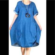 Minibee Women’s Oversized Casual Jean Dress With Pockets. Sz. M. Nwt. 100% Cotton. Amazon Brand. Blue Casual Relaxed Fit Dress, Blue Casual Dress With Relaxed Fit, Oversized Cotton Knee-length Midi Dress, Casual Oversized Blue Dress, Casual Relaxed Fit Midi Dress, Oversized Blue Casual Dress, Blue Oversized Short Sleeve Dress, Oversized Casual Midi Dress With Pockets, Casual Shift Midi Dress