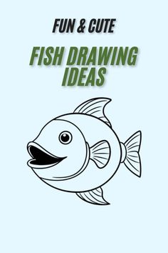 A happy fish illustration with a big smile, designed as simple fish drawing inspiration. Aesthetic Fish, Drawing Ideas For Kids, Cute And Aesthetic, Fish Drawing