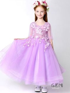 Flower Girl Dresses Fairy Lilac Long Tulle Applique Pageant Dress for Little Girls Lavender Color Dress, Dresses Fairy, Prom Dress Short Lace, Delicate Gown, Tulle Applique, Frocks For Kids, Kid Outfits, Fun Clothes, Purple Bridesmaid Dresses