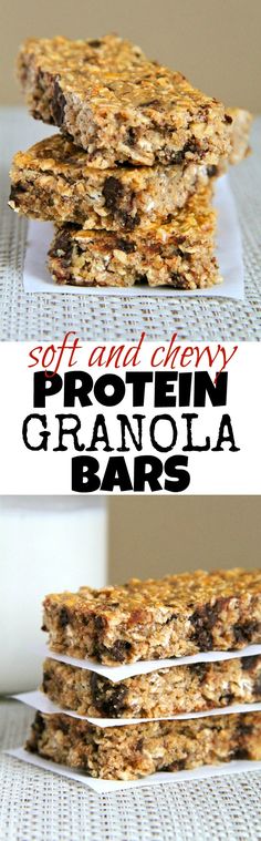 granola bars stacked on top of each other with the words protein bar in front