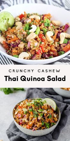 this thai quinoa salad is loaded with vegetables and cashews, it's ready to be eaten