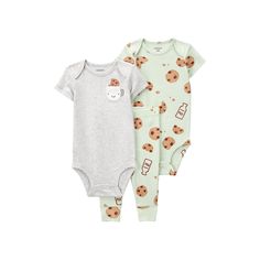 Your little kiddo will look too sweet dressed in these bodysuits and leggings from Carter's. Your little kiddo will look too sweet dressed in these bodysuits and leggings from Carter's. FEATURES 3-piece set includes: 2 bodysuits & 1 pair of leggings Bodysuits: short sleeves, inseam snaps Leggings: elastic waistbandFABRIC & CARE Cotton, polyester Machine wash Imported Size: 18 Months. Color: Green. Gender: male. Age Group: infant. Playful Fitted Onesie For Loungewear, Cute Fitted Onesie For Loungewear, Cute Fitted Bodysuit For Loungewear, Carters Size Chart, Grey Bodysuit, Carters Baby Boys, Kids Trend, Leggings Set, Carters Baby