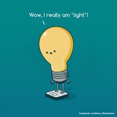 a cartoon light bulb with the caption wow, i really am't light