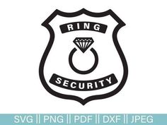 the ring security badge is shown in black and white, with an oval diamond on it