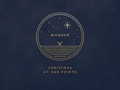 a blue and gold christmas card with the words wonder in a circle on top of it