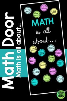 a poster with the words math is all about and lots of different things on it