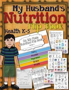 the cover of my husband's nutrition flip book, with pictures and text on it