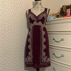 Empire Waist Wide Shoulder Straps Gauze Like Cotton Cotton Lining Elastic Back Purple Embroidered Dress For Summer, Purple Cotton Embroidered Dress, Purple Embroidered Cotton Dress, Black Ruffled Dress, Fitted Bodycon Dress, Green Lace Dresses, Max Studio Dress, Geometric Dress, Black Halter Dress